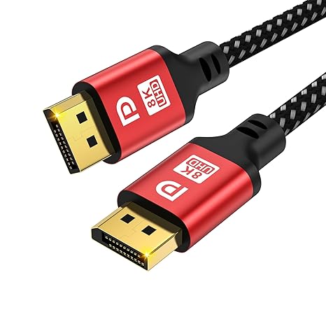 1.5FT DisplayPort 1.4 Cable 8K60Hz 4K144Hz, Short DP to DP 32.4Gbps HBR3 Braided Cable with Gold Plated Connectors, Red Aluminum Housing, for Laptop to Monitor, Docking Station.