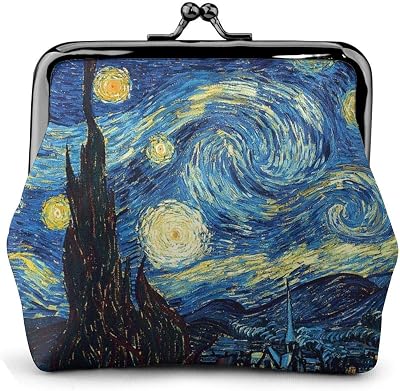 Van Gog Starry Night Womens Leather Coin Purse, Small Change Pouch with Kiss-Lock Clasp Closure Buckle Wallet for Girl Gift