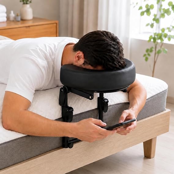 Massage Headrest for Bed, Massage Home Mattress Top Massage Bed Head Extension Kit, Adjustable Headrest Face Cushion Massage Table at Home, Face Down Pillow After Eye Surgery (Black)