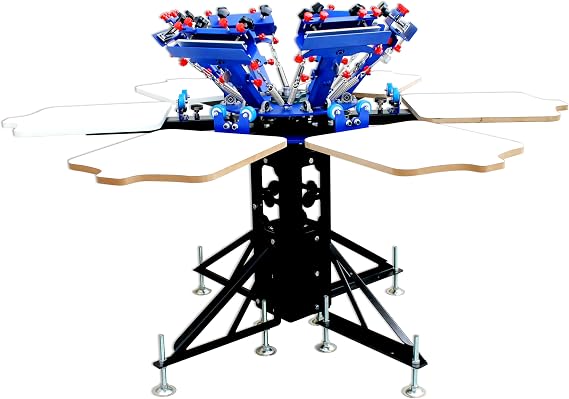 TECHTONGDA 6 Color 6 Station Screen Printing Press Kit Micro Adjustment Floor Standing Screen Printer Press for T-Shirt Circuit Board 8 Screw Feet