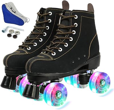 Risup High-Top Roller Skates for Women and Men - Classic Double-Row Four-Wheel Cowhide Skates for Unisex