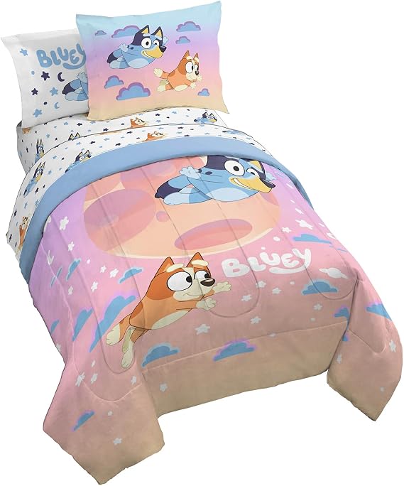 Bluey Bingo Full Comforter Set 7 Piece Kids Bedding for Girls, Multi | Bed in a Bag, Comforter Sheets Shams Pillowcases, Official Brand, Soft Microfiber, Machine Washable, Girls Gift