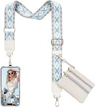 TiMOVO Clip and Go Phone Strap Crossbody with Leather Wallet, Adjustable Anti-Theft Lanyard with Pouch for Most Phone Case