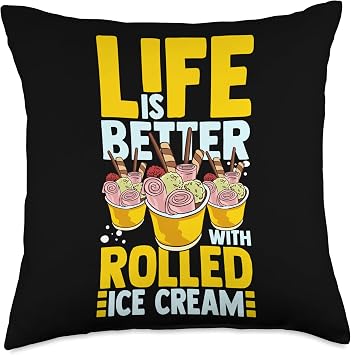 Rolled Ice Cream Dessert Recipes Machine Maker Throw Pillow, 18x18, Multicolor