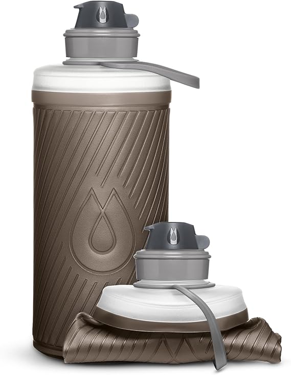 HydraPak Flux Collapsible Backpacking Water Bottle (1L, Mammoth Grey) | BPA Free, Ultra-Light, Spill-Proof Twist Cap, Ultra-Durable, High Flow, Bail Handle, for Hiking, Camping, Backpacking