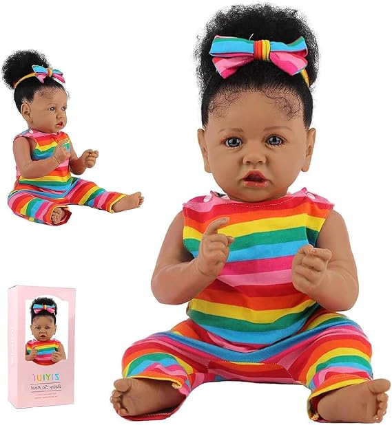 Black Reborn Dolls 22 Inch 55cm Soft Silicone Vinyl Real Looking Babies Newborn Doll Cotton Body Handmade Dolls for Girls Gift Lifelike Reborn Toddler Dolls