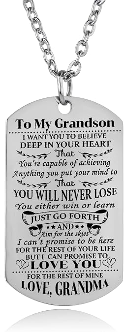 YEEQIN Grandson Necklace - Love Dog Tag Believe Inspirational Gifts From Grandma To Grandson - Birthday & Graduation
