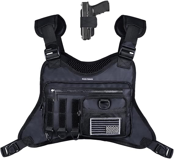 Outdoor Chest Bag for Men, Adjustable Tactical Chest Pack with Gear Holder,Lightweight Anti-theft EDC Rig for Hiking,Running,Motorcycling,Workouts