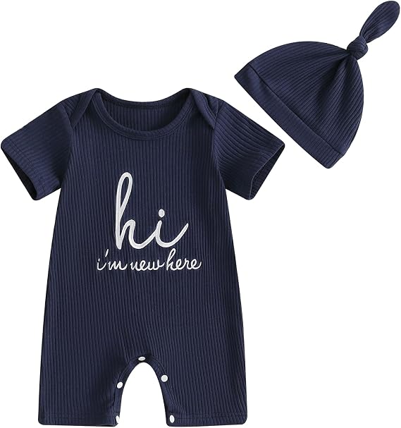 MERSARIPHY Newborn Baby Boy Girl Outfits Gender Neutral Baby Clothes Hi I'm New Here Coming Home Summer One Piece Rompers