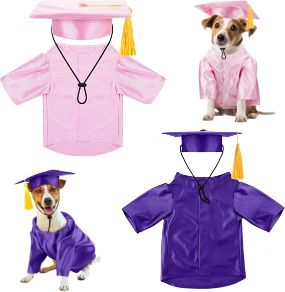Dog Graduation Cap Gown Costume 2Pcs Washable Pet Graduation Robe with Tassel for Dogs Cat Shirt and Hat Small Medium Pet Graduate Outfits Gifts (Pink & Purple, S)