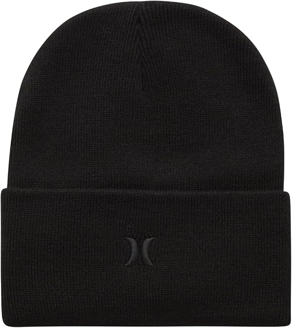Hurley Mens Heavyweight Slouchy Fit Icon Cuffed Beanie Winter Hat | Soft Warm Knit for Cold Days, Fixed Cuff Worn Slouched or Snug, One Size Stretch Comfort, Licensed Badge