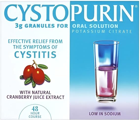 Cystopurin 3g Granules for Oral Solution with Natural Cranberry Juice Extract – Effective Relief for Cystitis, Low Sodium, Cranberry Flavored, 6 Sachets