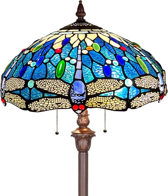 Capulina Tiffany Lamp Sea Blue Dragonfly Stained Glass Floor Lamp 2-Light