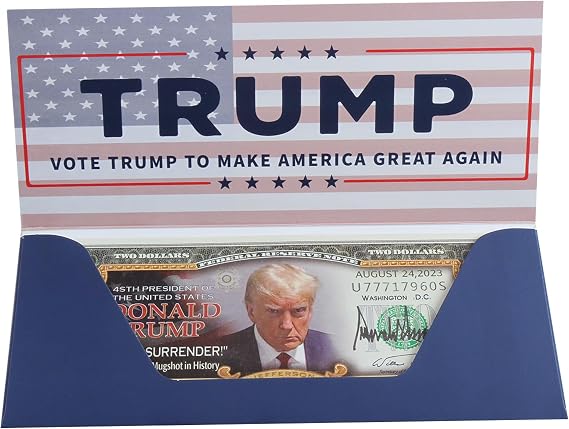 Donald Trump 2 Dollar Bill,Trump Never Surrender Colorized Mugshot $2 Bill Uncirculated Trump Money, WR-21