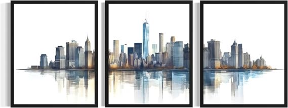 New York City Unframed Art Print Poster, (Set of 3) Skyline Abstract Wall Art Painting for Bedroom Living Room Office Decor AAA16 (New York City, 10"L x 8"W (3 Panels), Unframed)