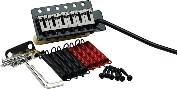 Guyker Guitar Tremolo Bridge with Brass Roller Saddle String Space 10.5mm & Brass Block & Spring and Claw, Pop-In Vibrato Bar, Complete Install Kit for Start ST Electric Guitar(GG-1001, Black)