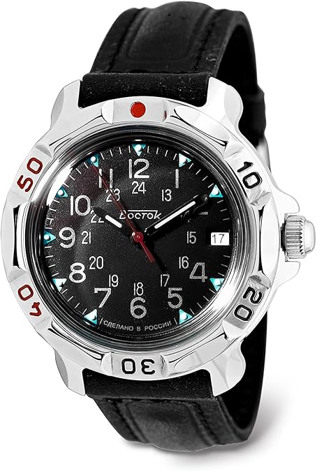 VOSTOK | Mens Komandirskie Classic Commander Russian Mechanical Military Style Watch | Model 811783 Leather Band