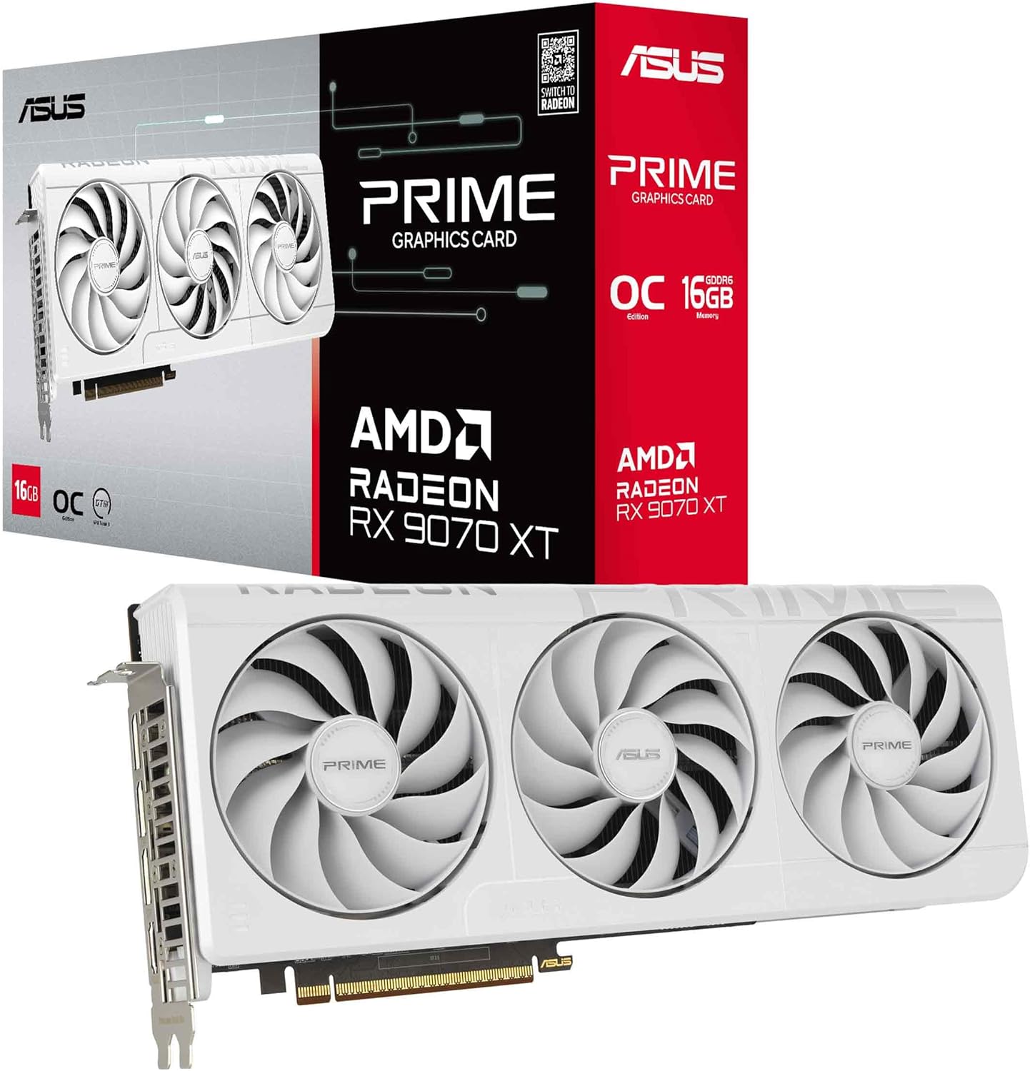 ASUS Prime Radeon RX 9070 XT White OC Edition 16GB GDDR6 Gaming Graphics Card (AMD Radeon RX9070XT RDNA 4 2.5-Slot PCIe 5.0 1x HDMI 2.1b 3X DisplayPort 2.1a White PRIME-RX9070XT-O16G-WHITE)