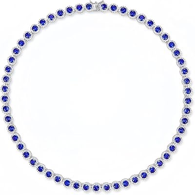 Gemsme 18K White Gold Plated Halo Necklace 5.0mm Round Cubic Zirconia Classic Tennis Necklace
