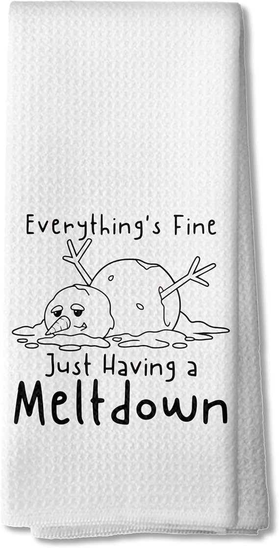 Funny Christmas Melting Snowman Kitchen Towels, Christmas Snowman Dish Tea Towels for Kitchen Decor, I'm Fine Just Having a Meltdown Xmas Winter Hand Towel for Bathroom, 16x24 Inch,CC105