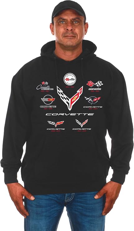 JH DESIGN GROUP Men's Corvette C1 C2 C3 C4 C5 C6 C7 C8 Logo Collage Black Hoodie