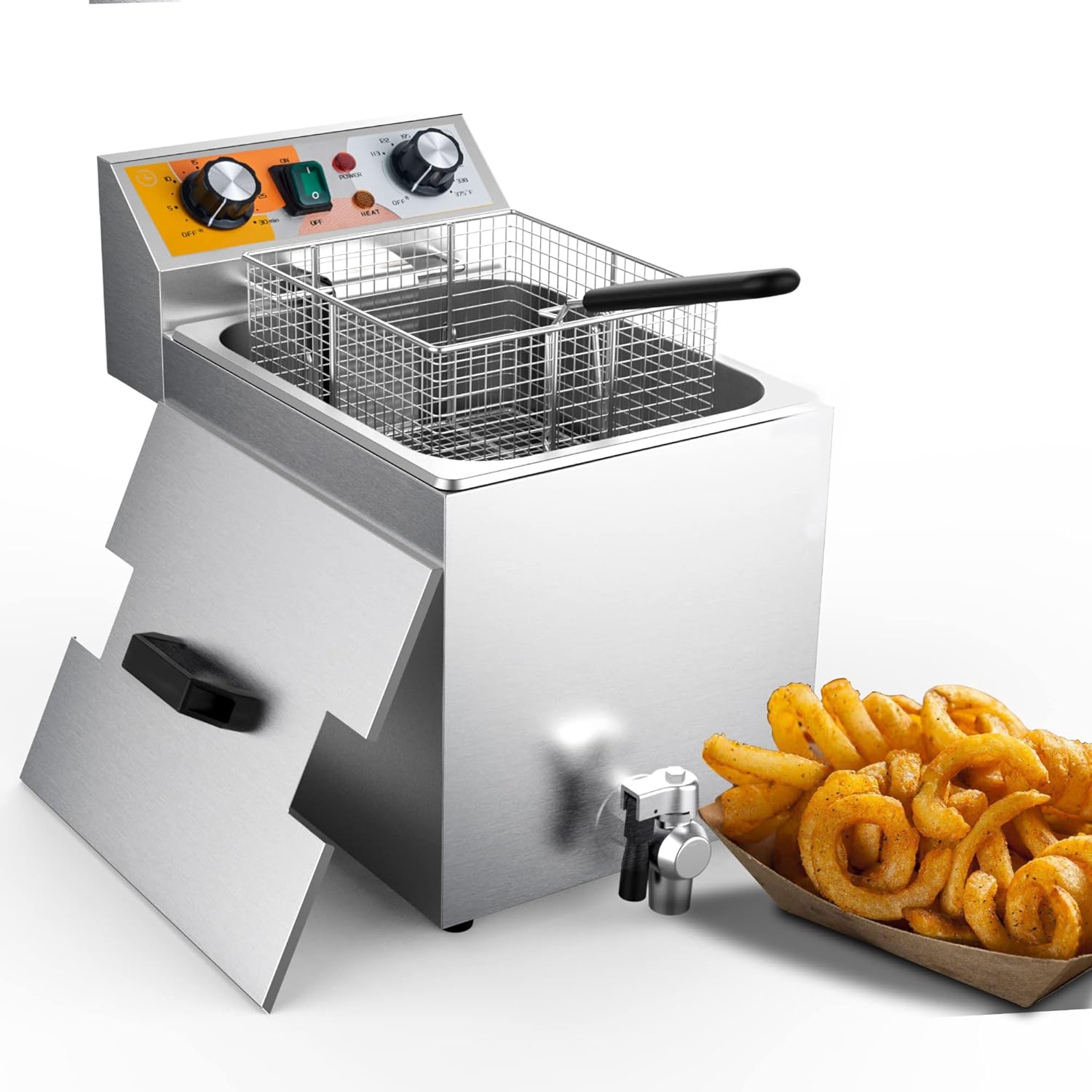 Festa Essential 14 Qt. Commercial Electric Countertop Fryer with 6.8 Qt. Basket, for Restaurant and Home - 120V, 1700W, Stainless Steel Construction