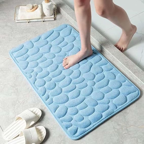 Memory Foam Bath Mat Cobblestone Bathroom Rugs Quick Dry Bath Mat, Super Absorbent Non-Slip Machine Washable Bathroom mat (sky blue,40 * 60cm)