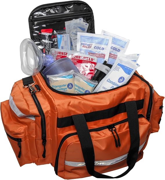 MFASCO Deluxe First Responder Bag Large Medical Kit for Emergencies | Over 200 Emergency First Aid Supplies, Easy to Carry, Restock & Refill, Includes EMT Medical Items, Assembled In USA