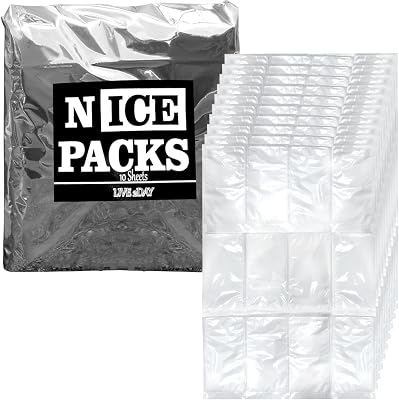 Nice Packs Reusable Dry Ice Packs for Coolers, Lunch Boxes, Frozen Food Shipping - Flexible and Long Lasting 10 Large Sheets