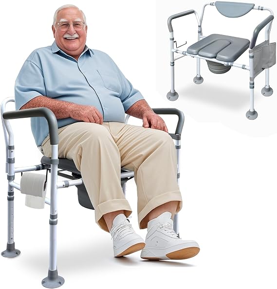 Aliseniors Bariatric Bedside Commode Chair, 500 lbs Extra Wide Toilet Seat
