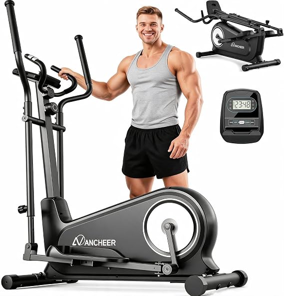 ANCHEER Elliptical Exercise Machine Foldable Elliptical Trainer 16" Stride