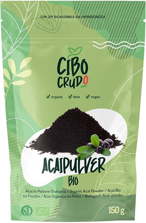 Acai Powder Organic - 150 g. Raw Food and Extract of Acai Berry Fruit. Açai Frozen in Powder from Brazil for Smoothies and Acai Bowl. Organic Acai Berry Powder