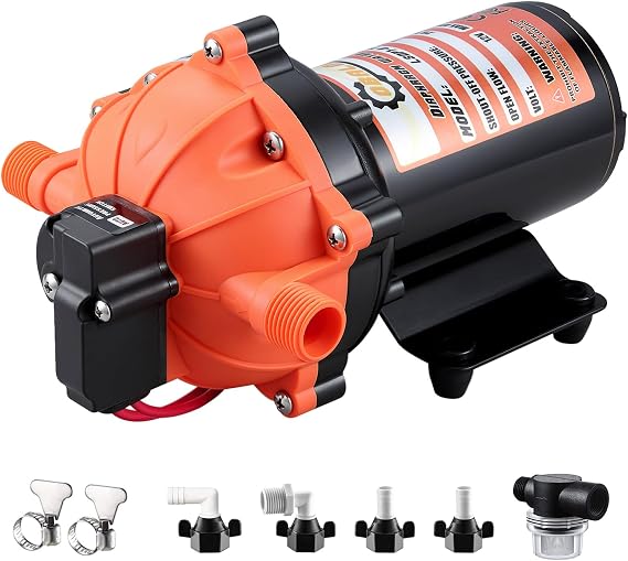 12V RV Fresh Water Pump 7.0GPM 75PSI Self Priming Quiet 5-Chamber