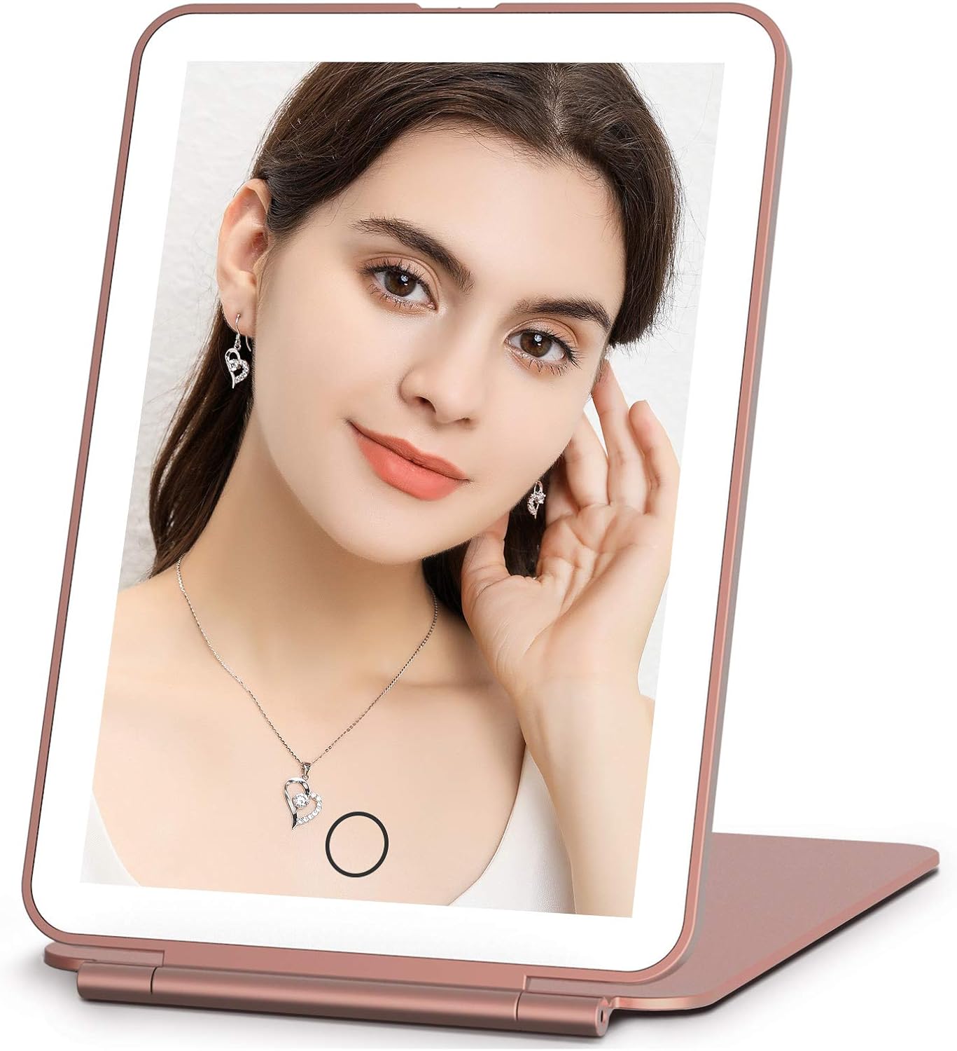 Rechargeable Makeup Vanity Mirror with 72 Led Lights, Lighted Travel Portable Light up Beauty Mirror, 3 Color Lighting, Dimmable Touch Screen, Tabletop Desk LED Foldable Cosmetic Mirror with Lights