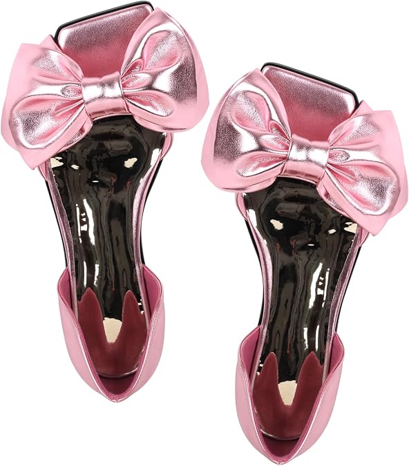 onlymaker Women's D'Orsay Flats Cute Bow Flats Chic Slip-on Ballet Flats Elegant Square Toe Wedding Dress Shoes