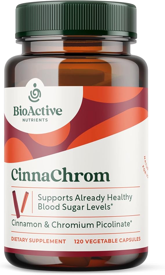 BioActive Nutrients CinnaChrom Dietary Supplement Chromium Picolinate, Cinnamon Capsules Natural Ingredients for Overall Health Vegetable Supplement, Gluten-Free, 120 Capsules
