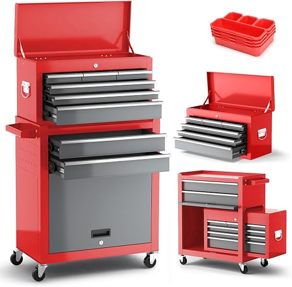 8-Drawer Tool Chest with Wheels, 42'' Rolling Tool Chest Heavy Duty,Red
