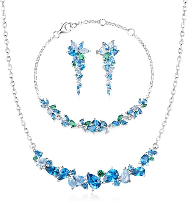 FANCIME Wisteria Whisper Jewelry Set White Gold Plated Sterling Silver Multiple Gemstone Cuts Earrings Bracelet Necklace Jewelry Set Birthday Wedding