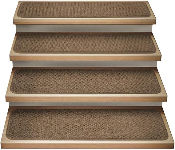 House, Home and More Set of 12 Attachable Indoor Carpet Stair Treads - Toffee Brown - 8 Inches X 30 Inches