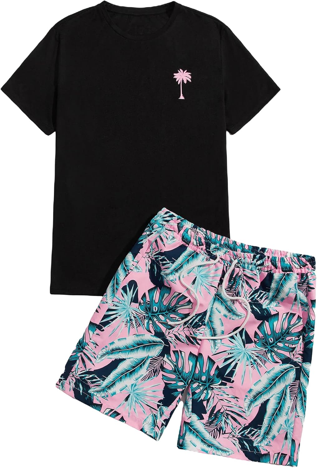 Floerns Mens Graphic Print T Shirt Drawstring Waist Shorts Set 2 Piece Outfit