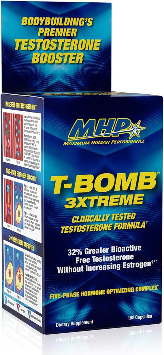 MHP T-Bomb 3xtreme Clinically Tested, Testosterone Booster for Men, Increase Libido, 168 Count