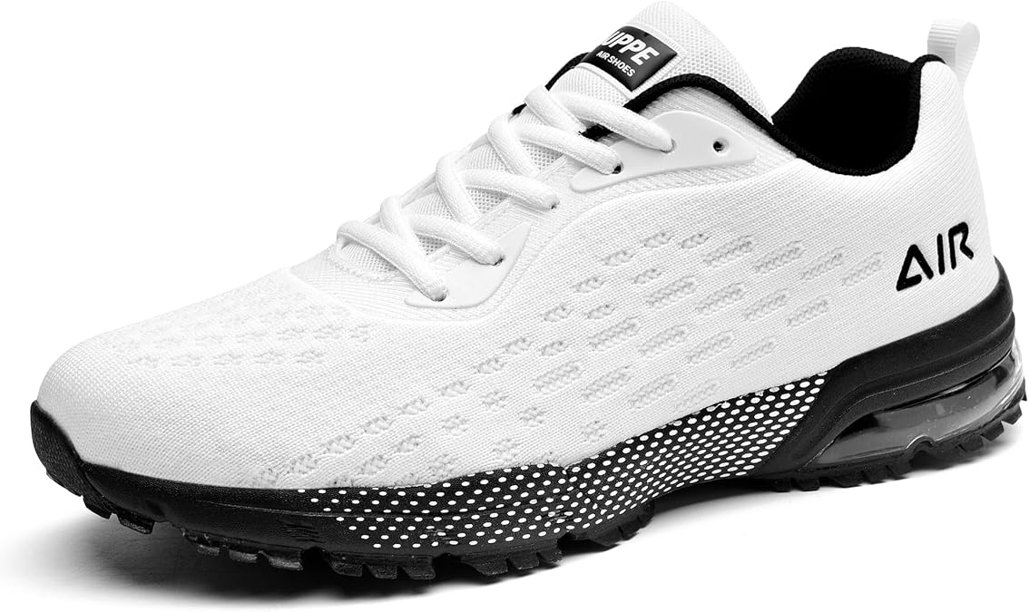GOOBON Sportschuhe Herren Air Schuhe Laufschuhe Running Walking Sneakers Leichte Dämpfung Turnschuhe Weiß 45 EU