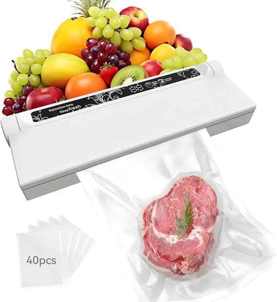Vacuum Sealer Machine - Fully Automatic Vacuum Sealers for Food Dual Use for Dry & Wet Foods Includes 40 Vacuum Sealed Bags, One Click Operation & Super Strong Suction Power