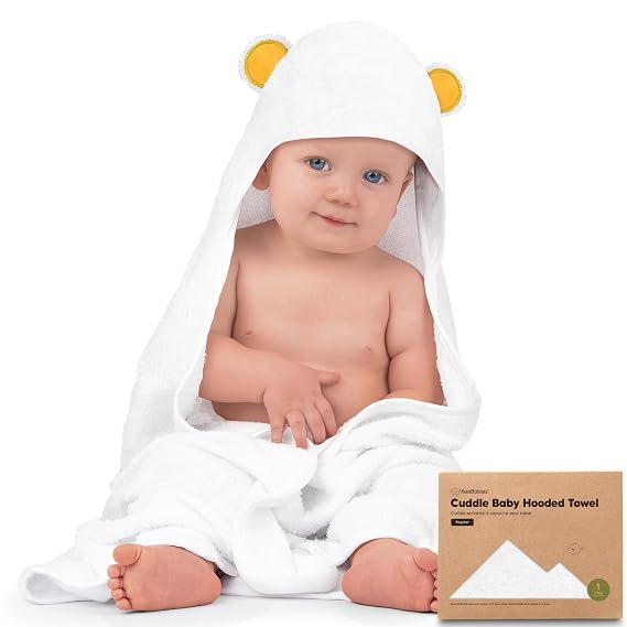 KeaBabies Hooded Baby Towel for Newborn, Baby Bath Towels (Bear, 35x35) | Viscose Derived from Bamboo, Large Baby Towels with Hood, Boys, Girls, Toddler, Soft Absorbent Baby Bath Essentials