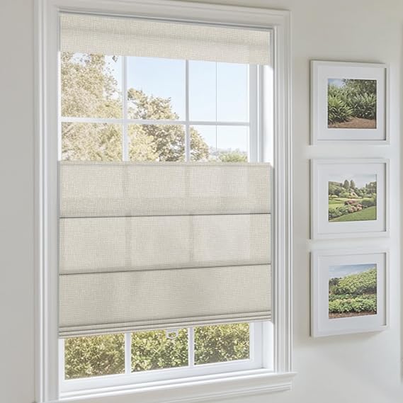 Top Down Bottom Up No Drill Roman Shades for Windows No Tools Roman Shades, UV Protection, Privacy, Thermal Insulation Roman Blinds, Easy to Install, 70% Blackout-Beige Custom Sizes