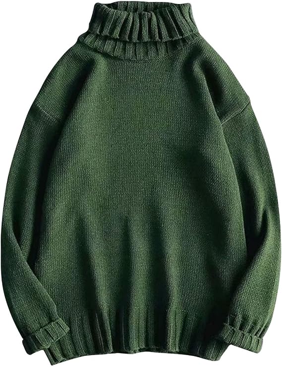 Mens Turtleneck Sweater Winter Warm Thick Pullover Knitwear Long Sleeve High Neck Soft Solid Casual Loose Jumper
