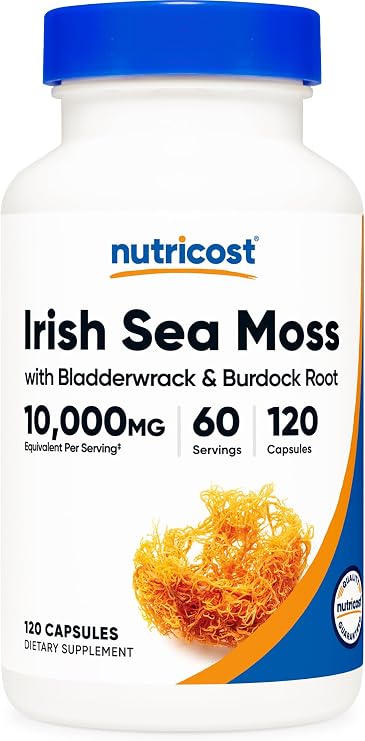 Nutricost Irish Sea Moss Extract 120 Capsules for 60 Servings Per Bottle | With Bladderwrack & Burdock Root, Vegan, GMO-Free