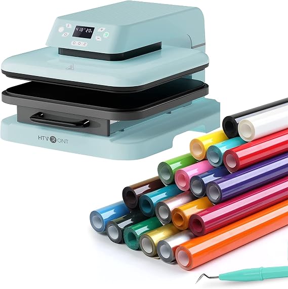 HTVRONT 15"x15" Heat Press Machine for T-Shirts & HTV Heat Transfer Vinyl Bundle: 20 Pack 12'' x 3FT Heat Transfer Vinyl Rolls