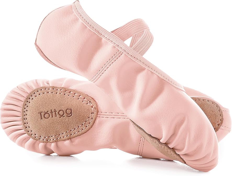 Leather Ballet Dance Shoes for Little Girls, Boys, Toddler Kids Split Sole Ballerina Soft Slippers