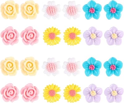 Spiritlele Flower Magnetic Earrings Set Clip on Non Piercing Fake Stud Earrings Pack for Women